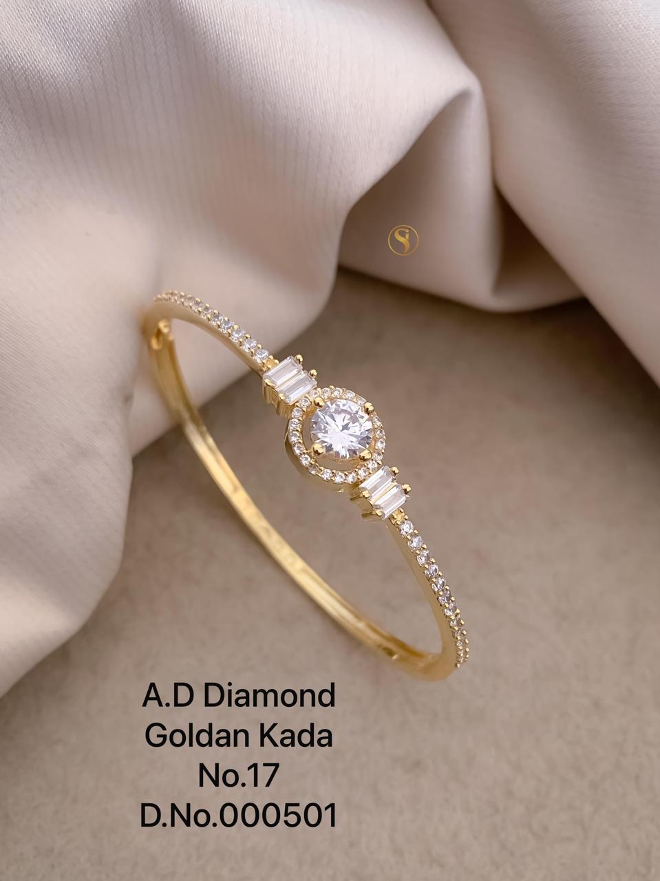 Elegant AD Stone Studded Kada Bracelet – Premium Gold & Silver Finish