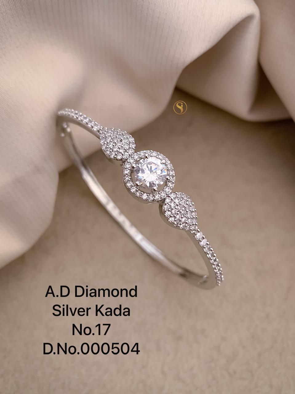 Elegant AD Stone Studded Kada Bracelet – Premium Gold & Silver Finish