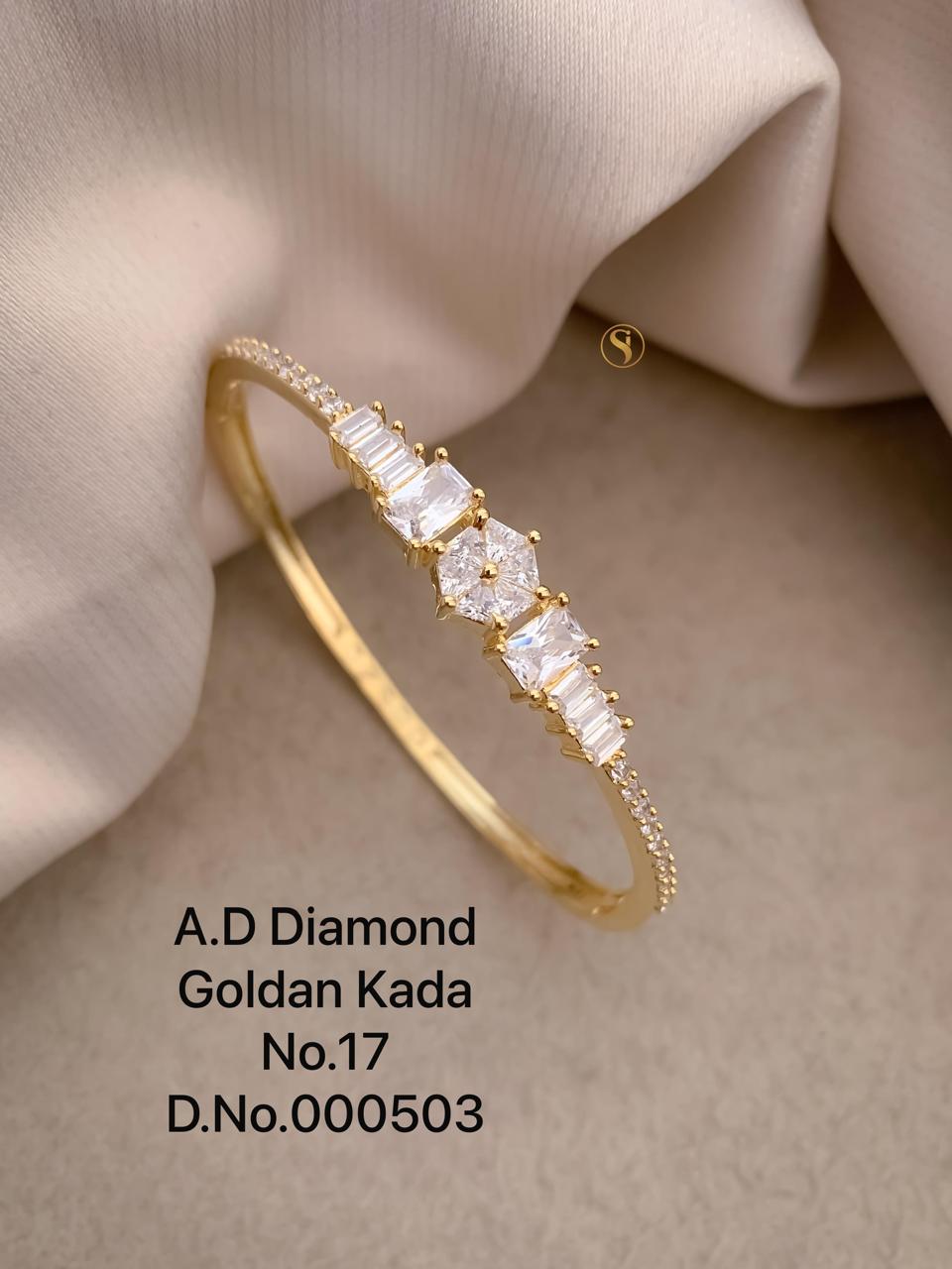 Elegant AD Stone Studded Kada Bracelet – Premium Gold & Silver Finish