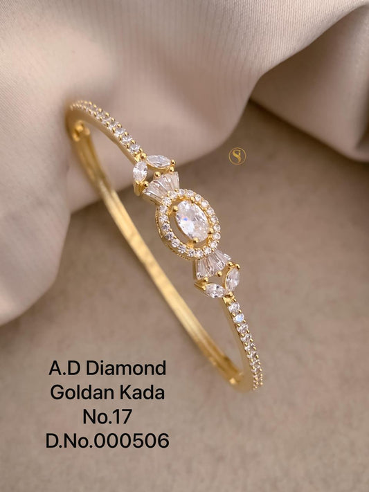 Elegant AD Stone Studded Kada Bracelet – Premium Gold & Silver Finish