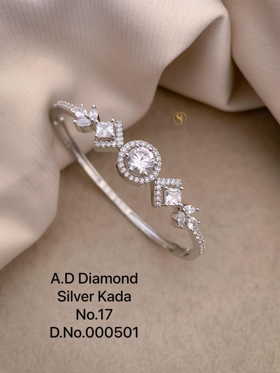 Elegant AD Stone Studded Kada Bracelet – Premium Gold & Silver Finish